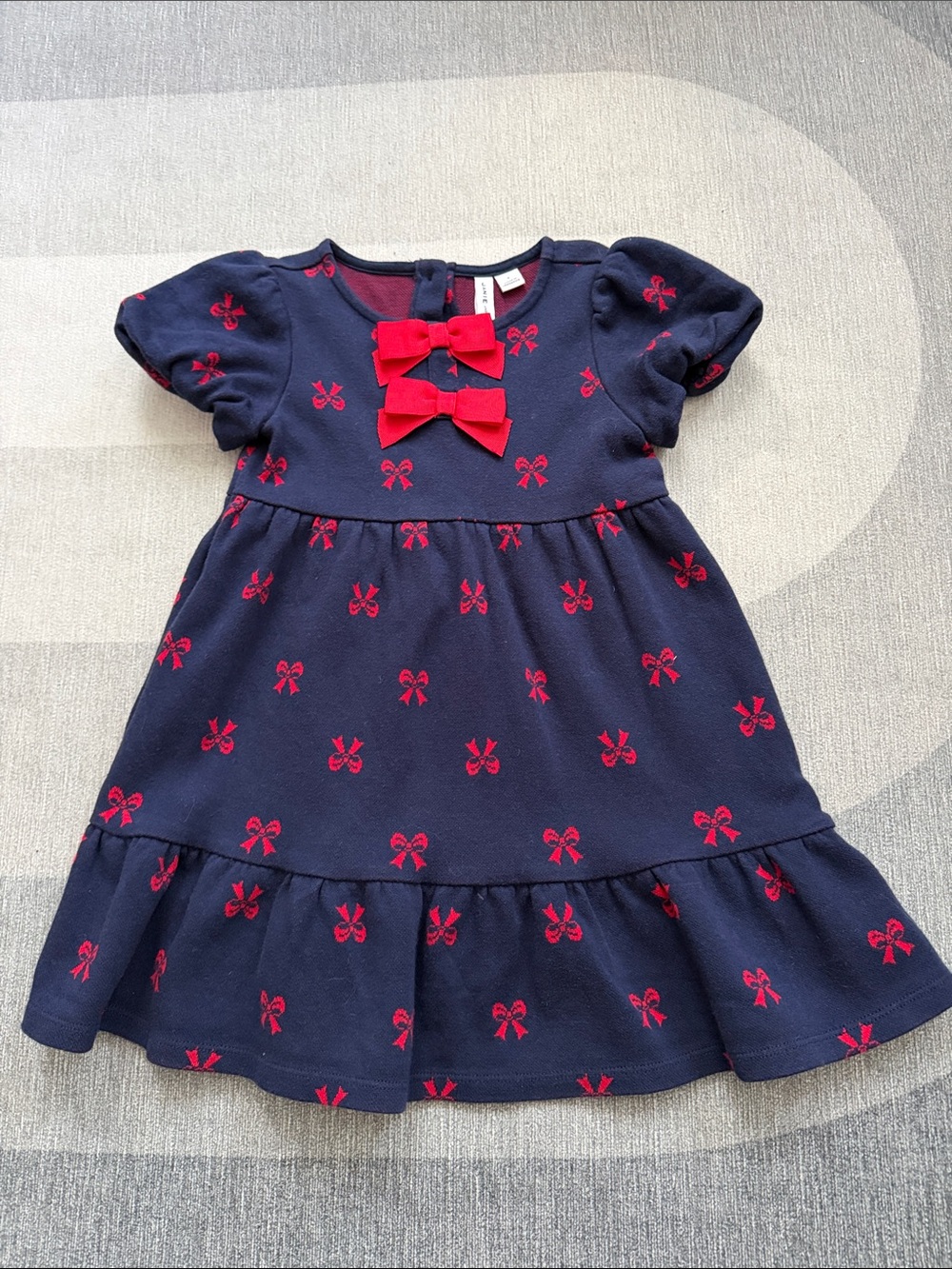 Janie and Jack Navy Dress with Red Bow Accents